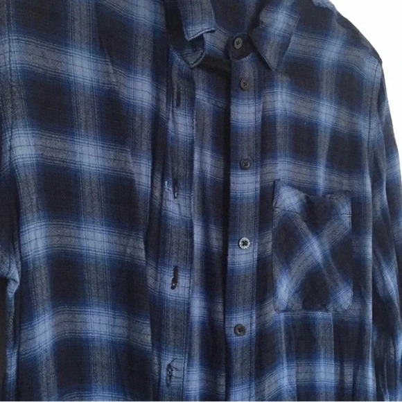 Soft Navy Plaid  Flannel Button Up - Picture 2 of 2